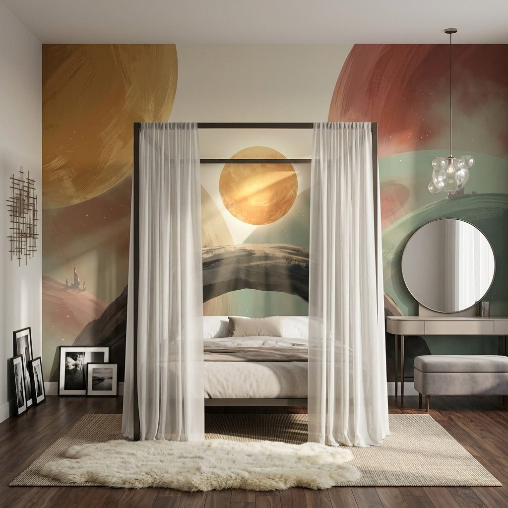 Abstract Landscape Wallpaper Surreal Planets Removable Geometric Circles Wall Decor