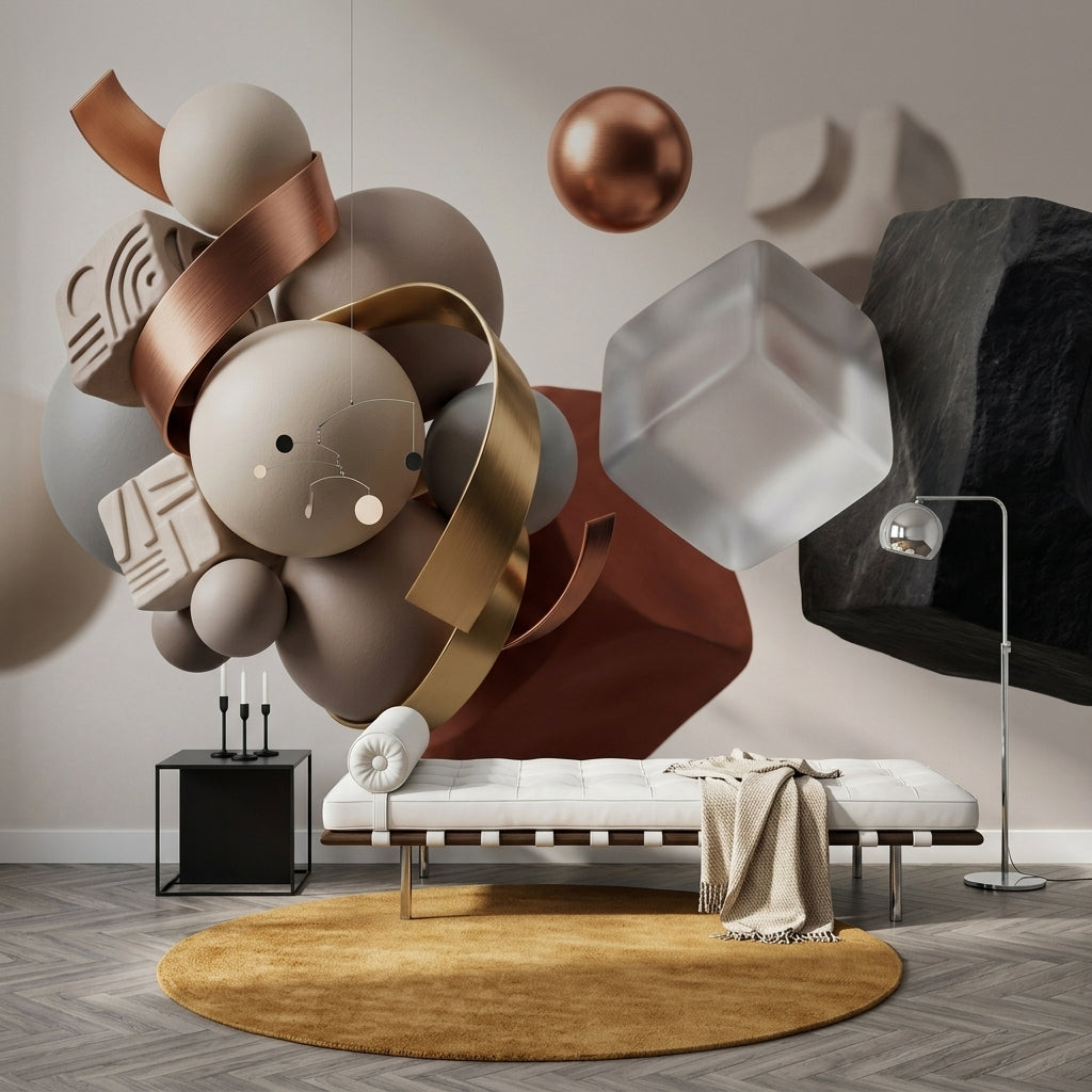 3D Spheres Wallpaper Metallic Copper Removable Frosted Glass Cube Wall Decor