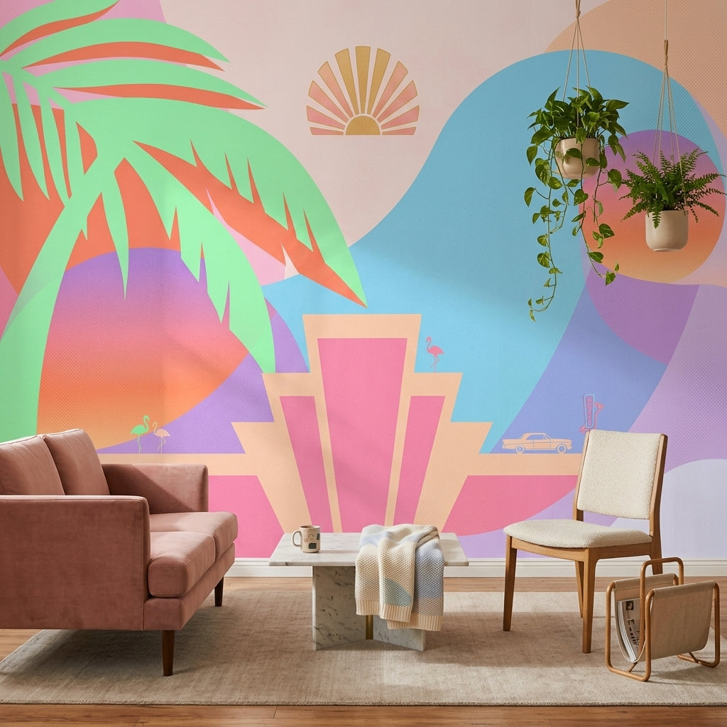 Art Deco Wallpaper Miami Vibe Tropical Wall Mural