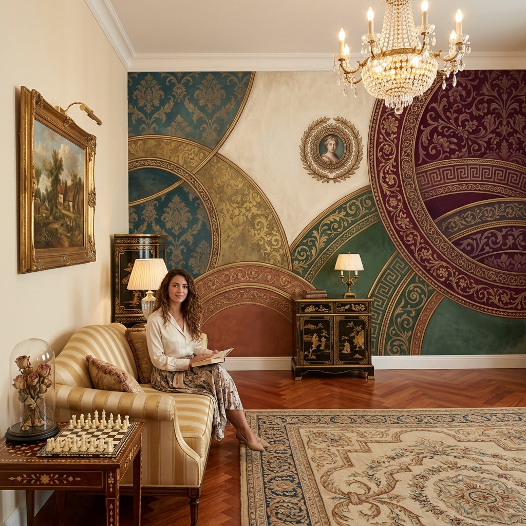Neoclassical Wallpaper Medallion Damask Removable Wall Decor