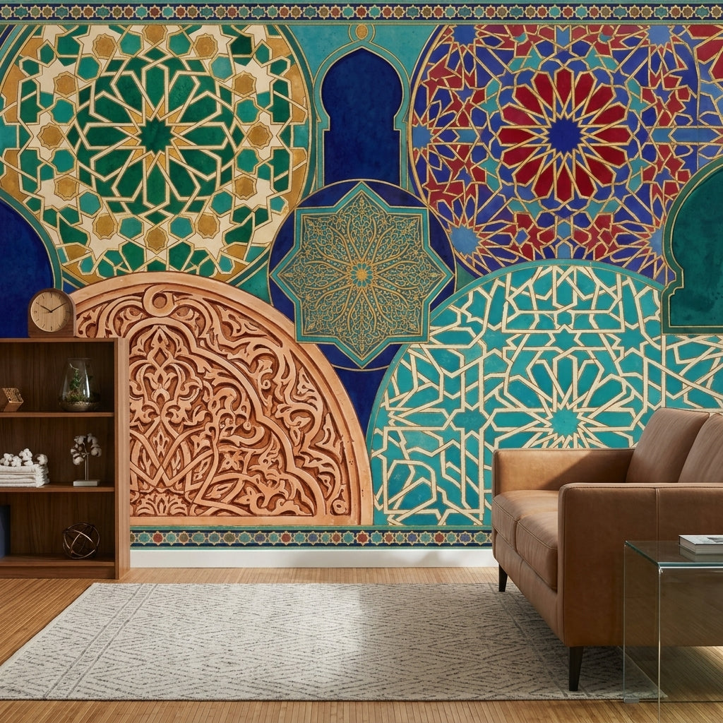 Moroccan Wallpaper Islamic Geometric Removable Mosaic Tile Wall Decor