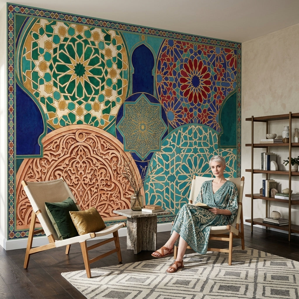 Moroccan Wallpaper Islamic Geometric Removable Mosaic Tile Wall Decor