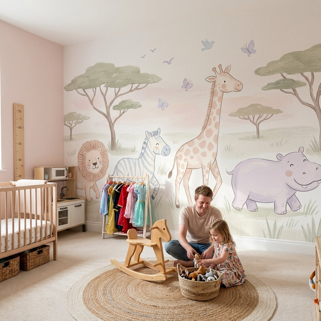 Safari Animals Wallpaper Nursery Wallpaper Removable Savanna Landscape Wall Decor