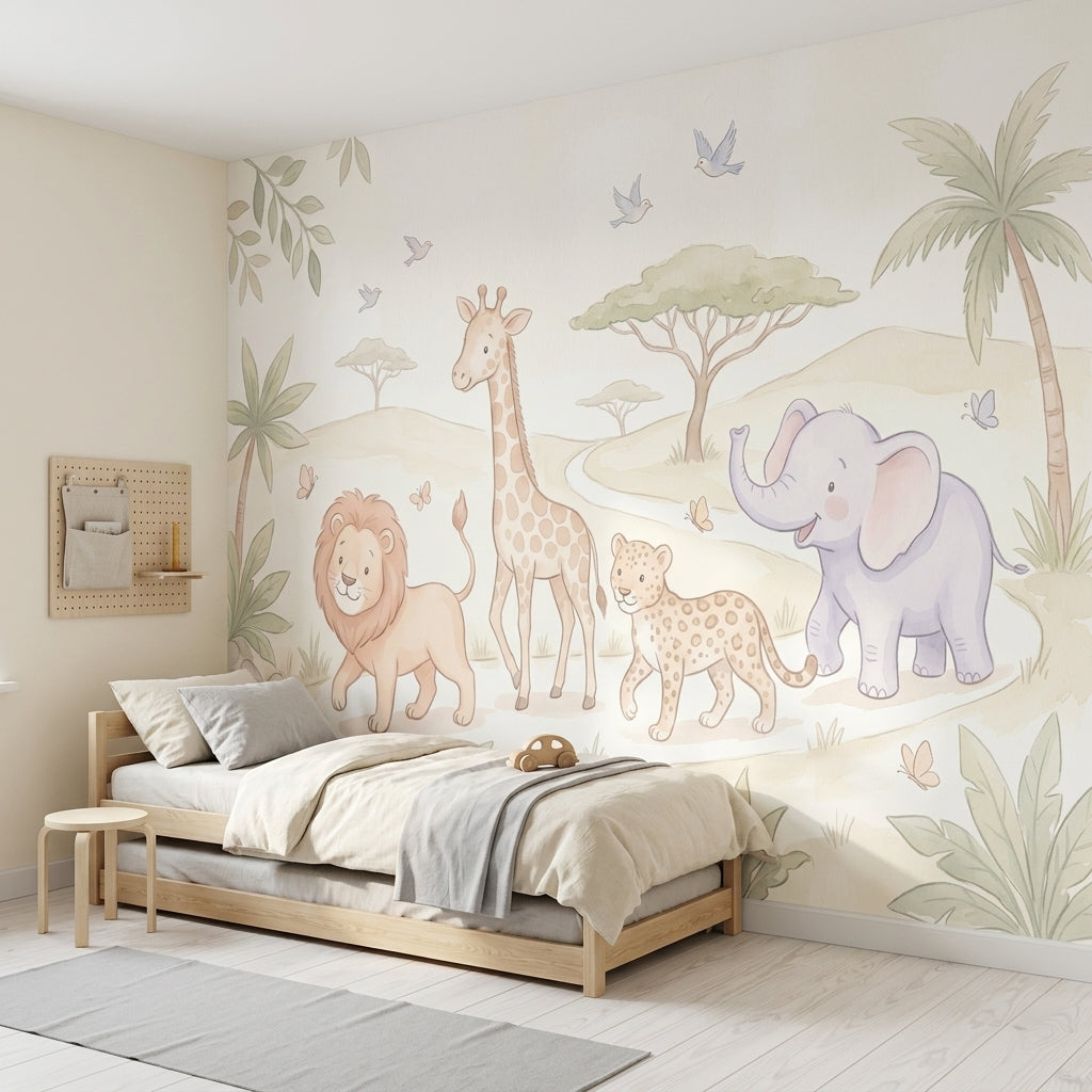 White Background Wallpaper Nursery Safari Wall Mural