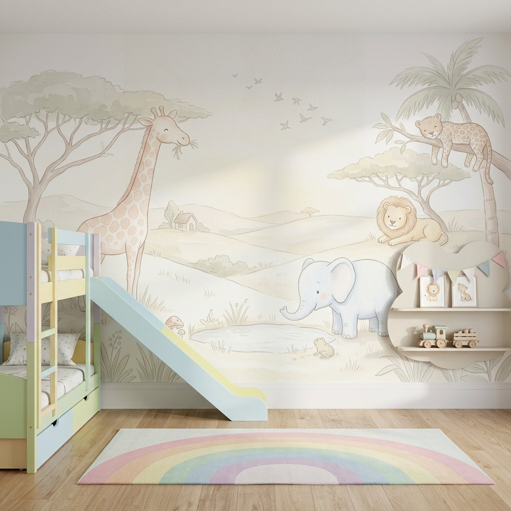 Safari Wallpaper Nursery Removable Pastel Wall Decor