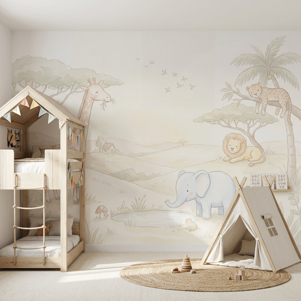 Safari Wallpaper Nursery Removable Pastel Wall Decor