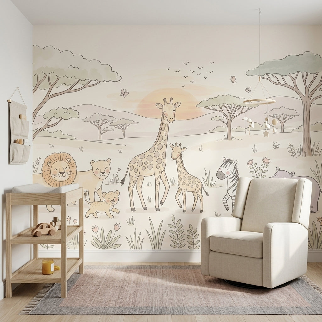 Safari Wallpaper Savanna Giraffe Removable Wall Decor