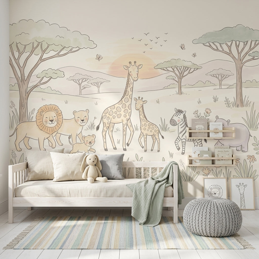 Safari Wallpaper Savanna Giraffe Removable Wall Decor