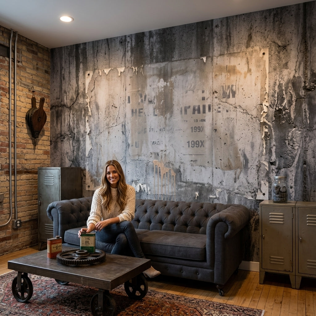 Concrete Wall Wallpaper Cement Removable Industrial Wall Decor