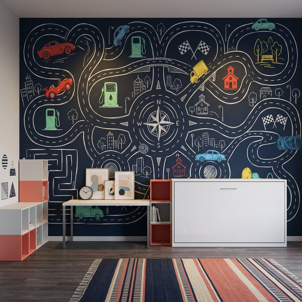 Road Map Wallpaper Chalkboard Removable Race Track Wall Decor