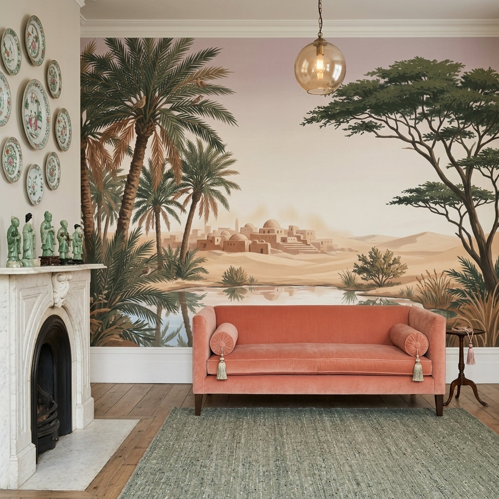 Desert Oasis Wallpaper Middle Eastern Village Adobe Domes Wall Mural
