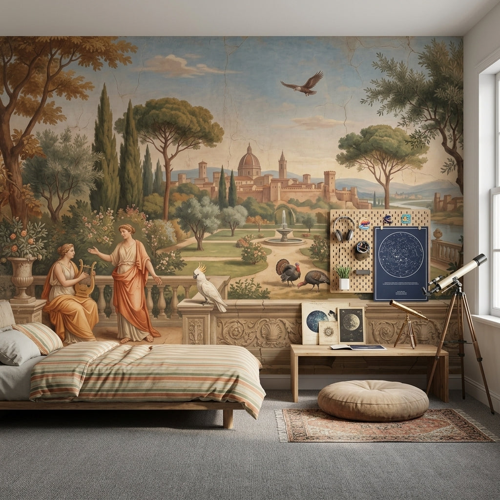 Classical Landscape Mural Wallpaper Italian Garden Removable Domed City Skyline Wall Decor