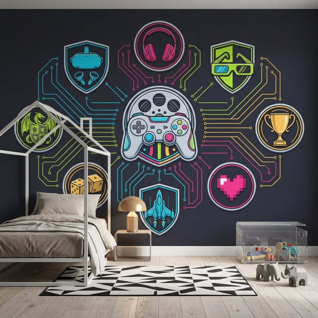Gaming Wallpaper Neon Circuits Removable Futuristic Wall Decor