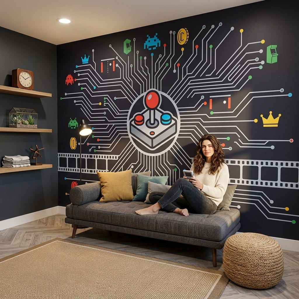 Mid Century Modern Wallpaper Retro Removable Arcade Wall Decor