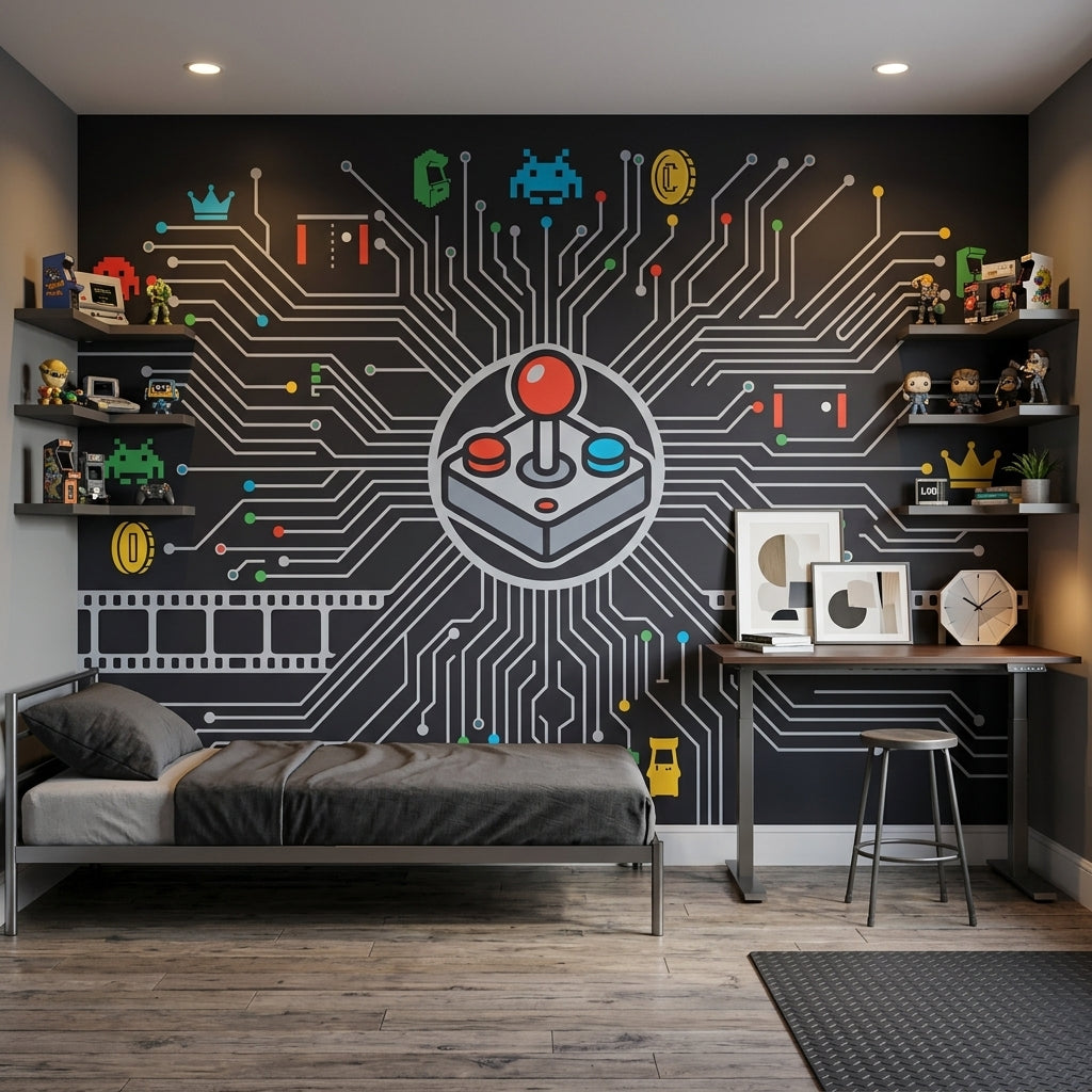 Mid Century Modern Wallpaper Retro Removable Arcade Wall Decor