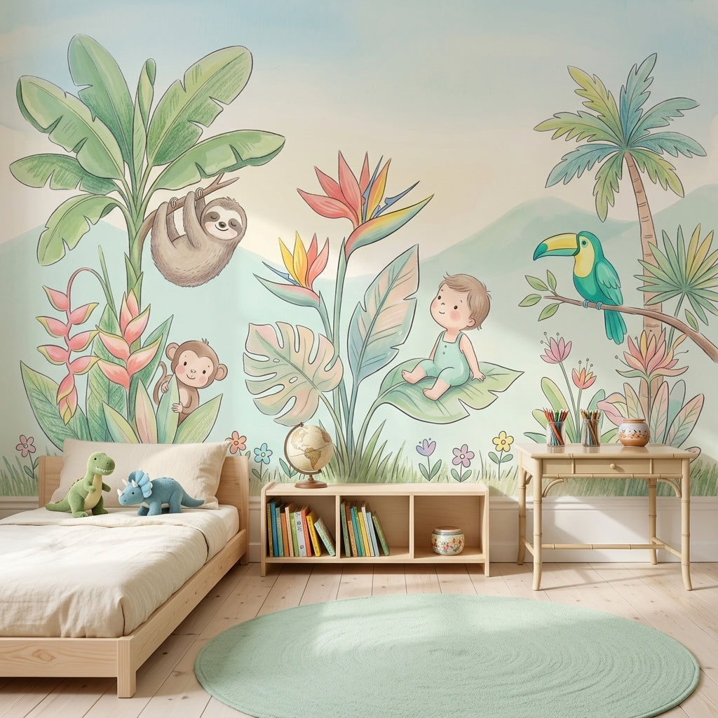 Tropical Wallpaper Jungle Watercolor Removable Wall Decor