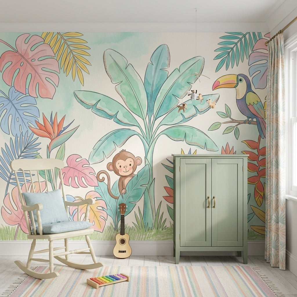 Tropical Wallpaper Pastel Watercolor Wall Mural