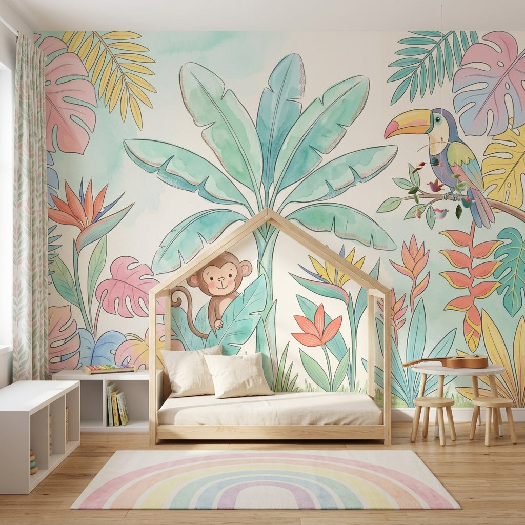 Tropical Wallpaper Pastel Watercolor Wall Mural