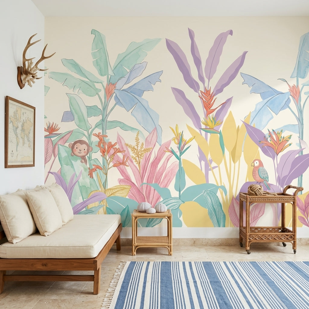 Tropical Wallpaper Pastel Watercolor Removable Wall Decor