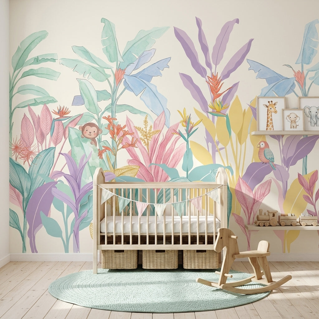 Tropical Wallpaper Pastel Watercolor Removable Wall Decor