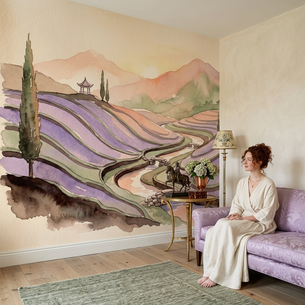Muted Green Wallpaper Watercolor Removable Landscape Wall Decor