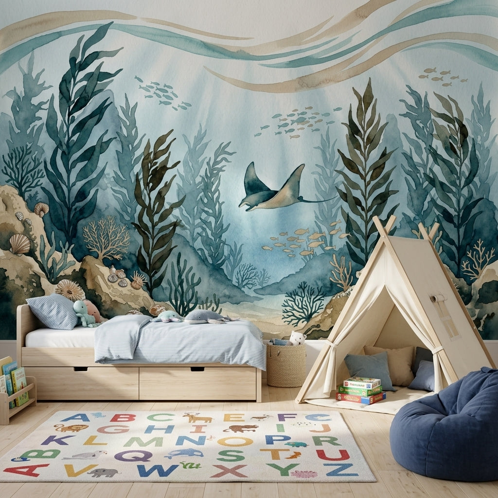 Underwater Wallpaper Ocean Watercolor Removable Wall Decor
