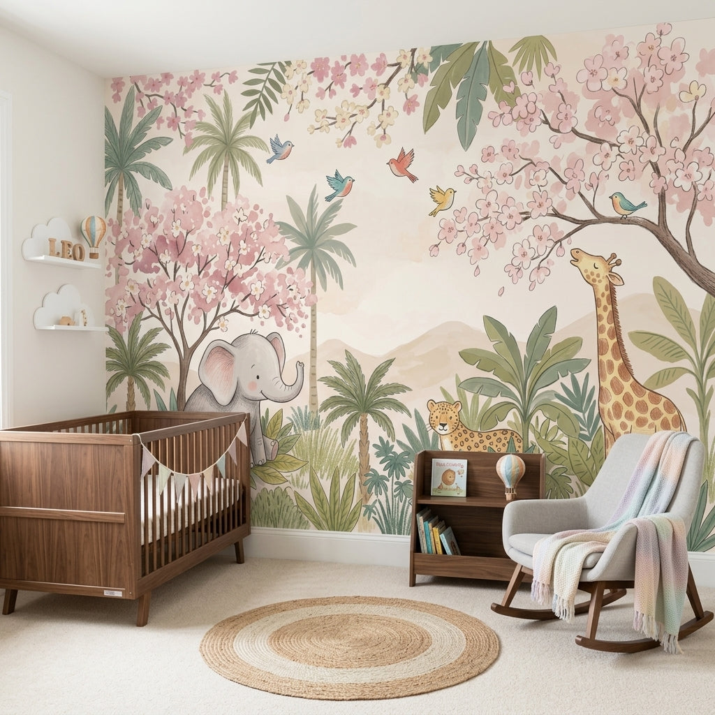 Watercolor Texture Wallpaper Pastel Safari Wall Mural