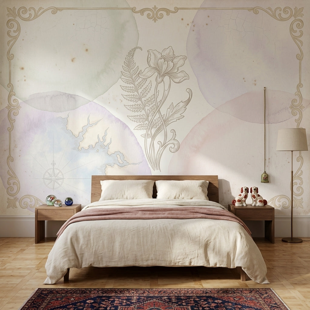 Paper Texture Wallpaper Vintage Botanical Ornate Frame Wall Mural