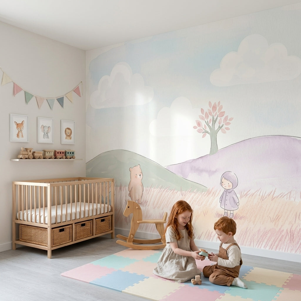 Whimsical Wallpaper Pastel Removable Watercolor Wall Decor