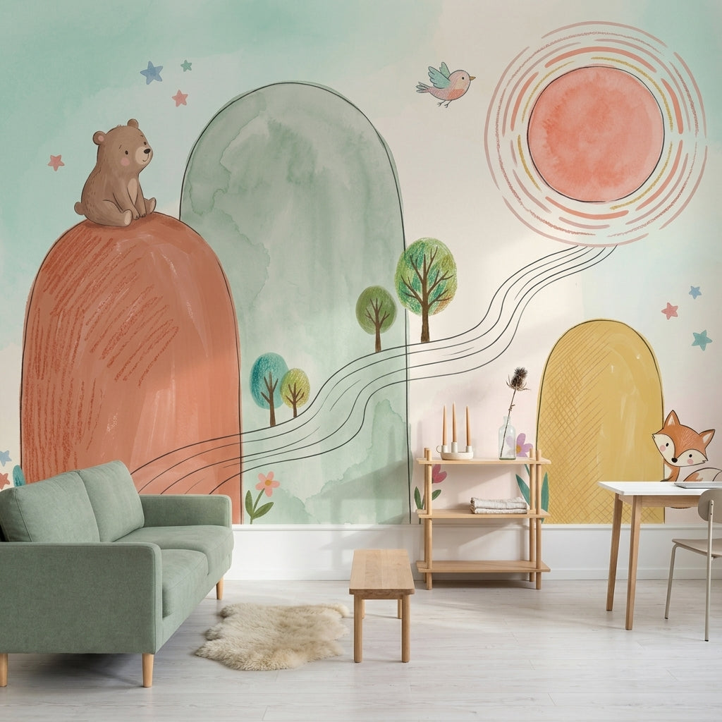 Whimsical Wallpaper Nursery Watercolor Removable Wall Decor