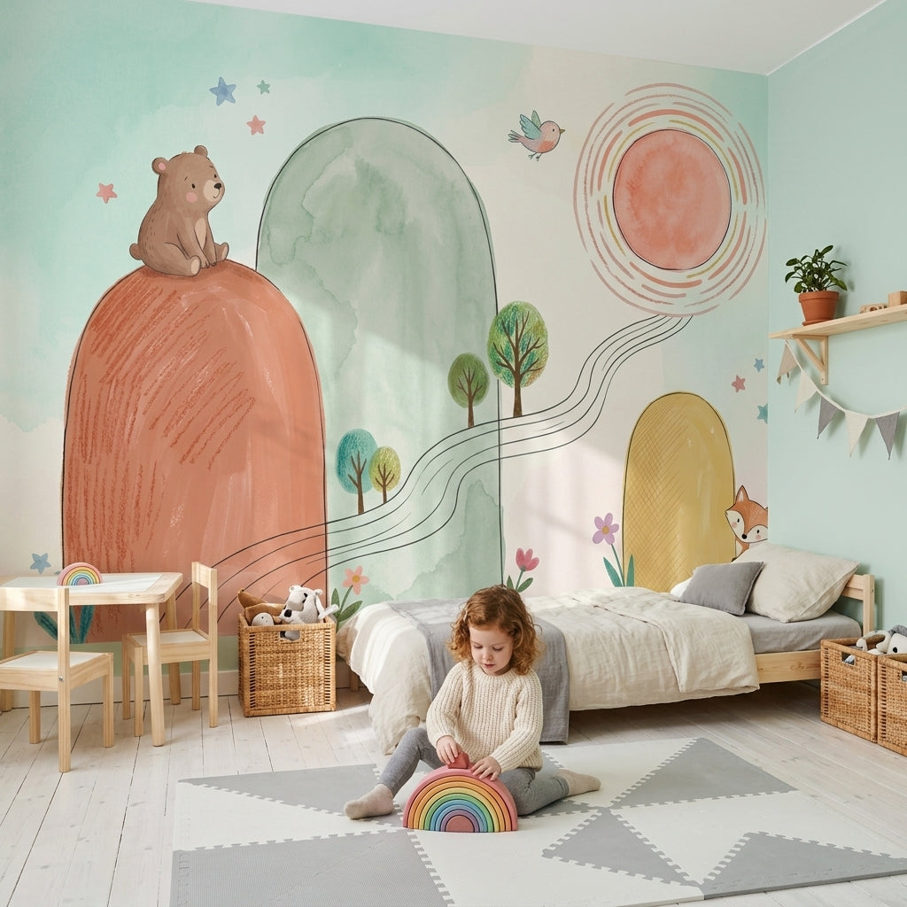 Whimsical Wallpaper Nursery Watercolor Removable Wall Decor