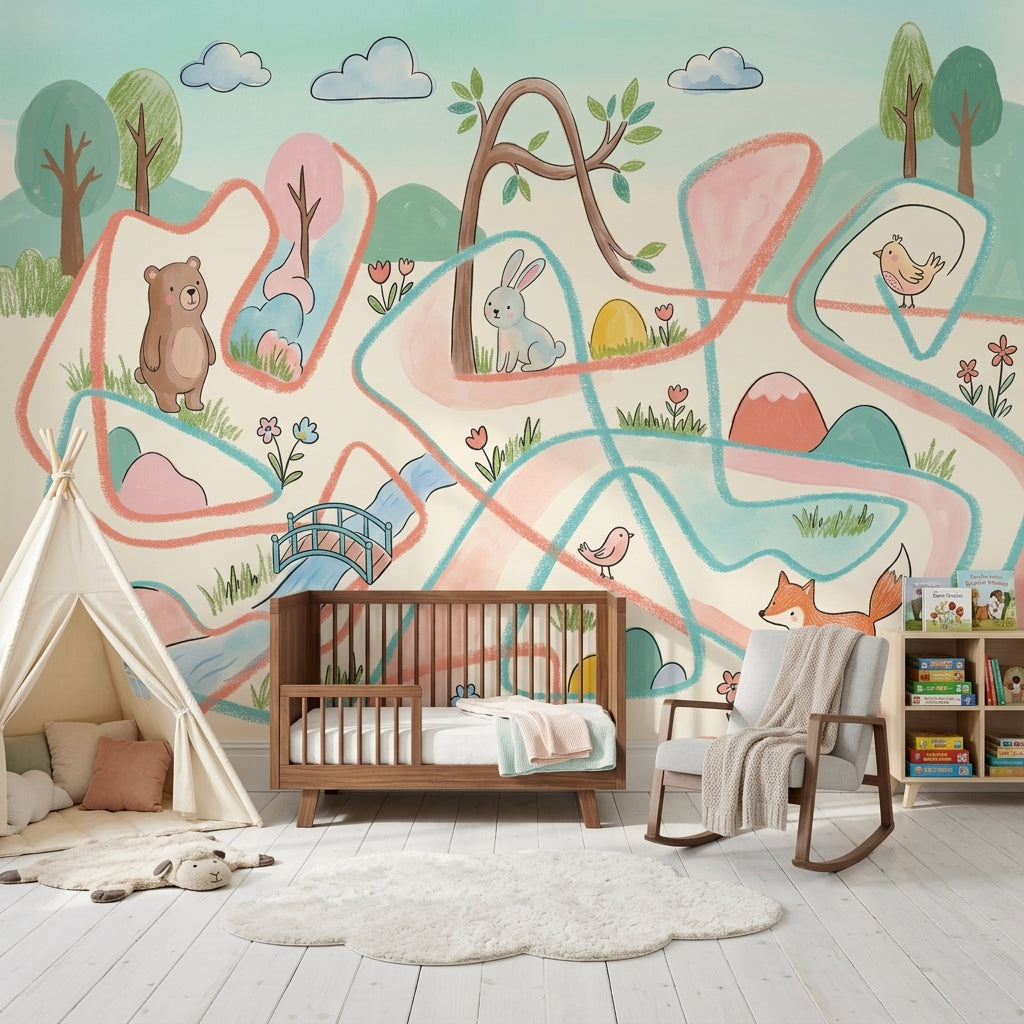 Woodland Animals Wallpaper Pastel Whimsical Removable Wall Decor