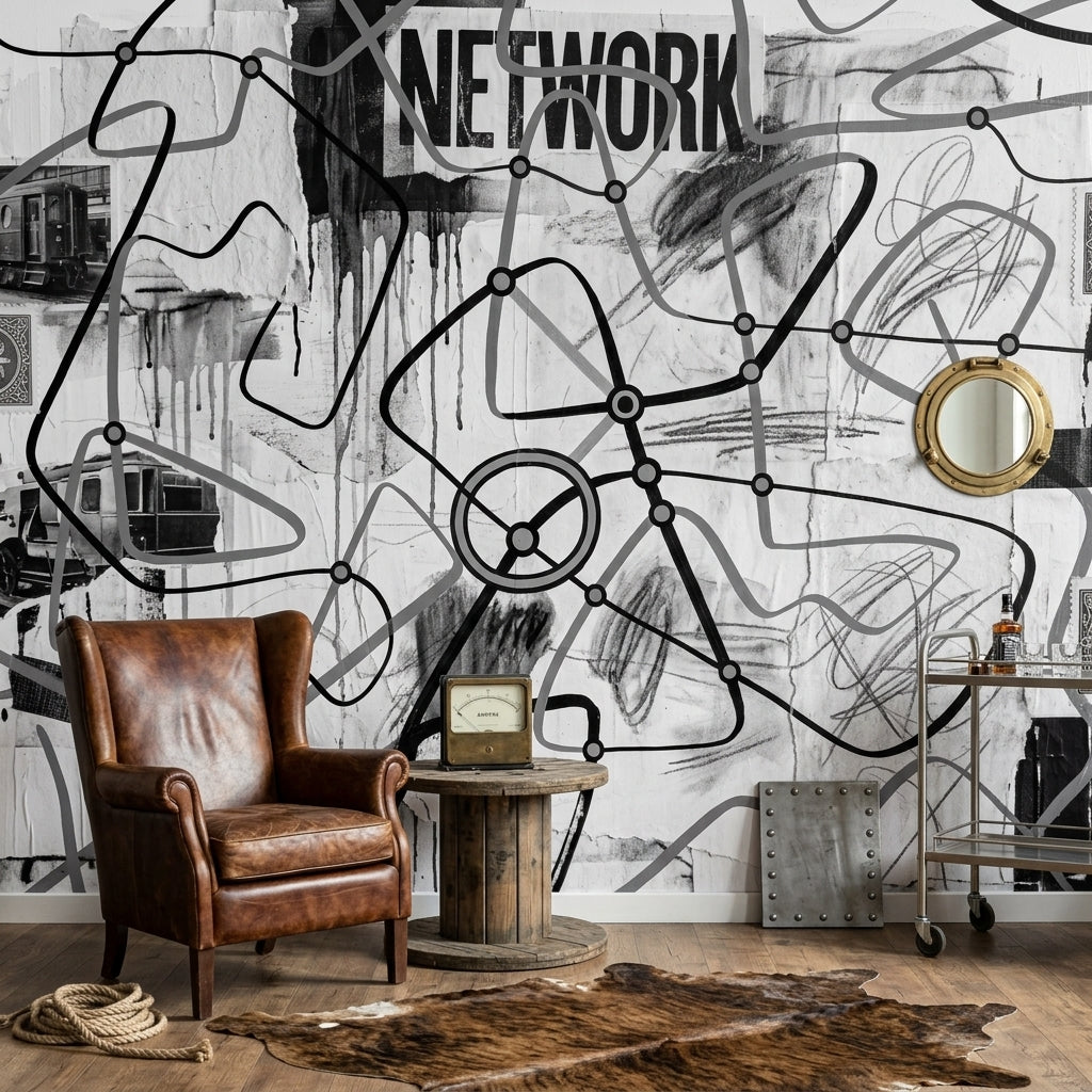 Grunge Texture Wallpaper Urban Collage Subway Map Wall Mural