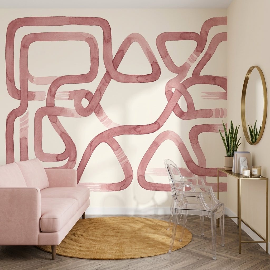 Abstract Geometric Wallpaper Watercolor Dusty Rose Removable Wall Decor