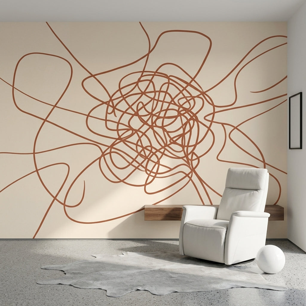 Abstract Line Art Wallpaper Continuous Line Scribble Removable Wall Decor
