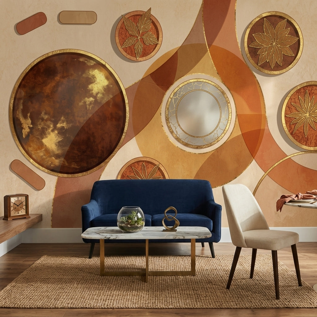 Abstract Geometric Wallpaper Gold Foil Accents Art Deco Inspired Wall Mural