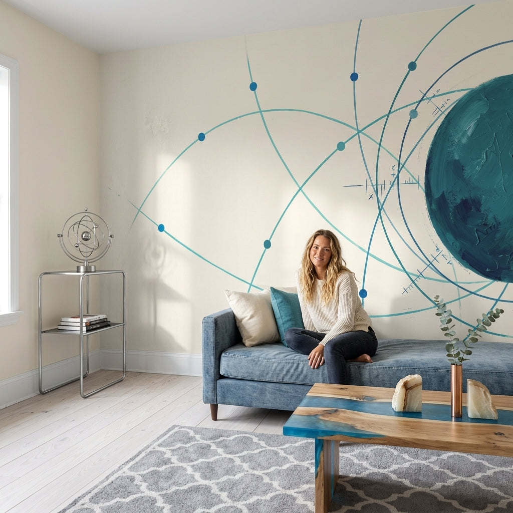 Mid Century Modern Wallpaper Atomic Diagram Orbit Wall Mural
