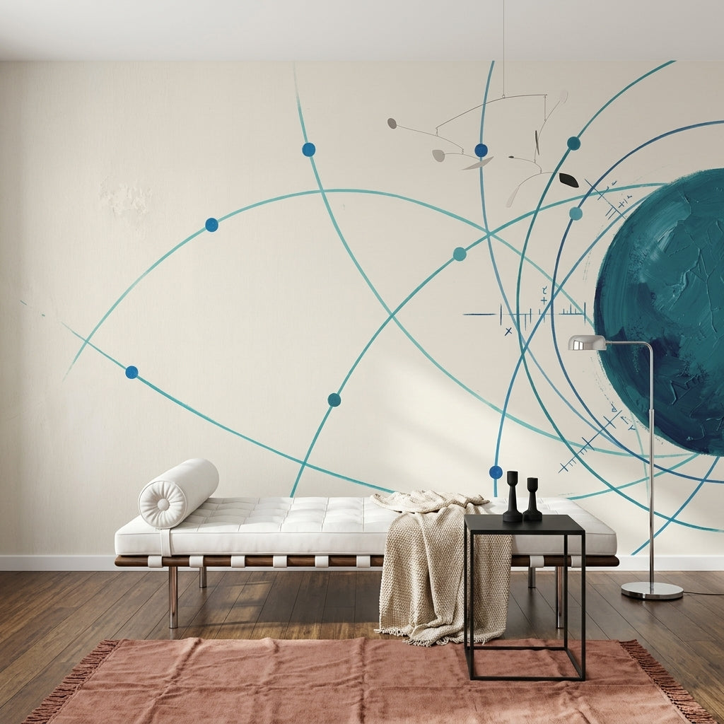 Mid Century Modern Wallpaper Atomic Diagram Orbit Wall Mural