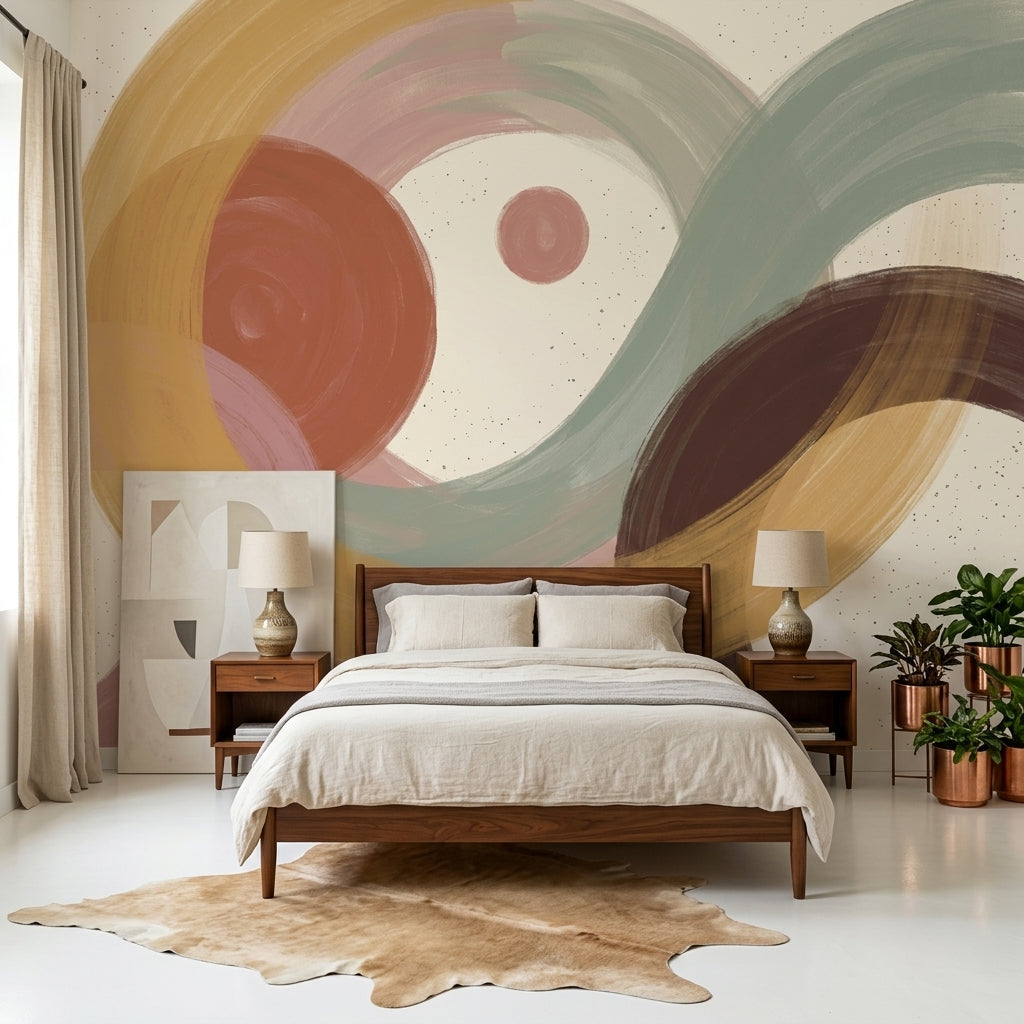 Painted Brushstrokes Wallpaper Overlapping Arcs Earth Tones Wall Mural