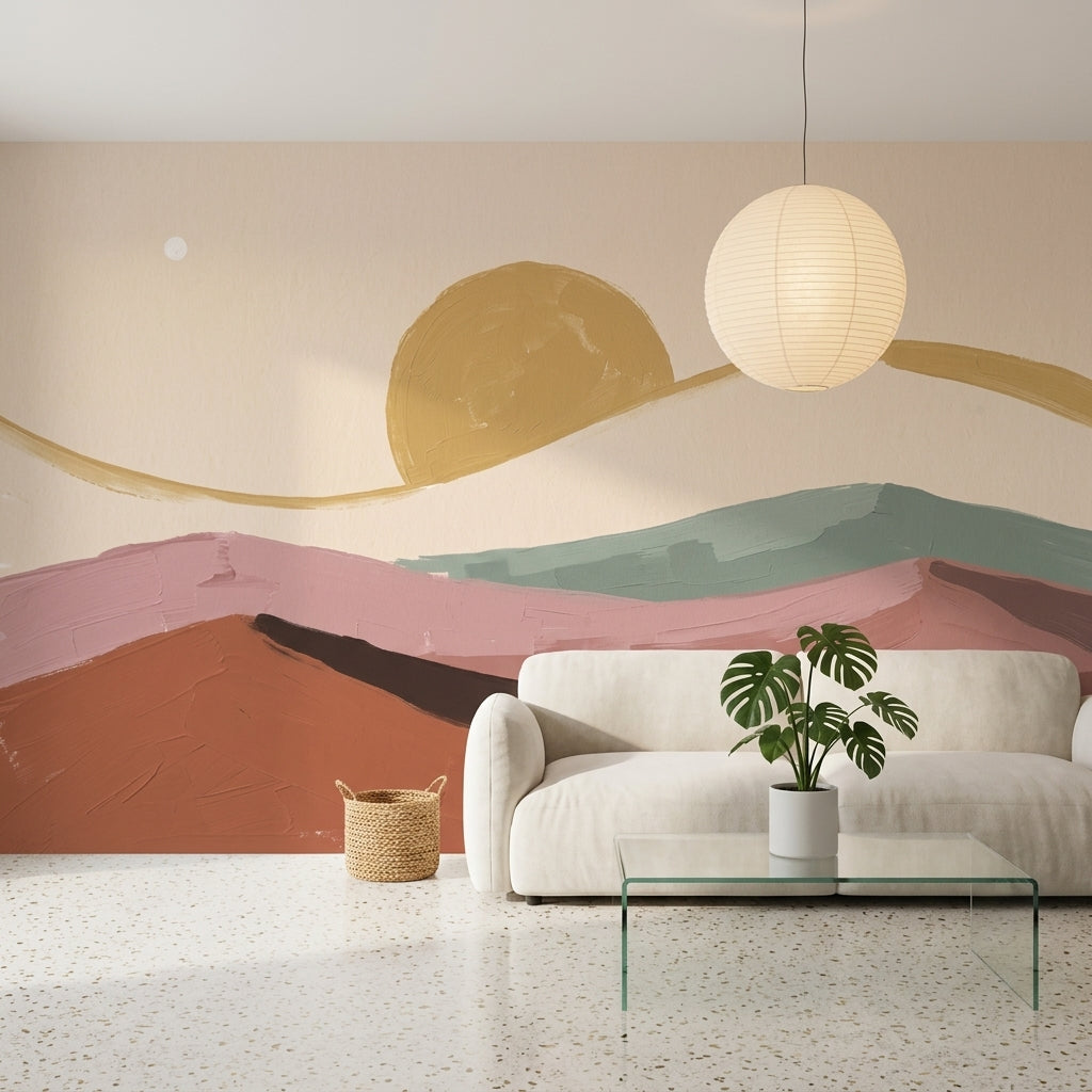 Abstract Landscape Wallpaper Minimalist Hills Removable Sunrise Wall Decor