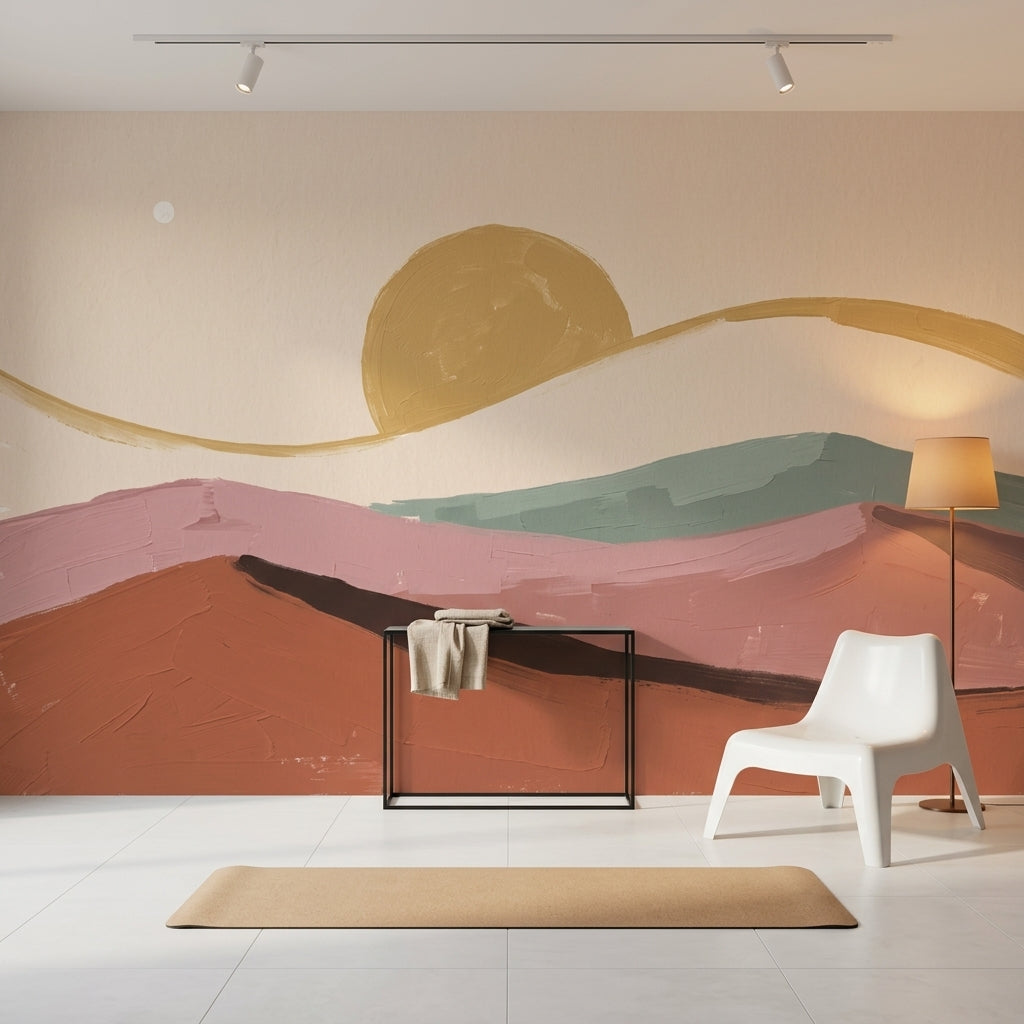 Abstract Landscape Wallpaper Minimalist Hills Removable Sunrise Wall Decor