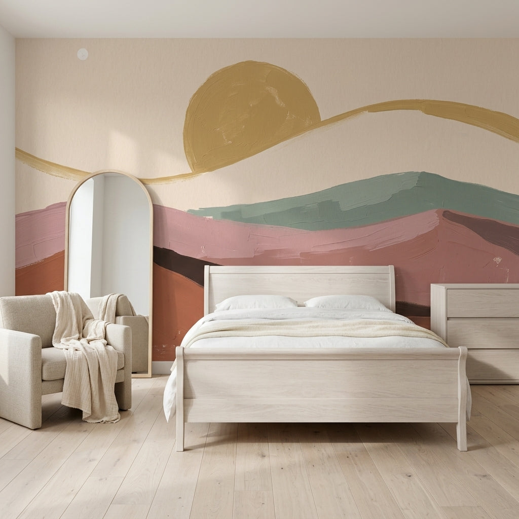 Abstract Landscape Wallpaper Minimalist Hills Removable Sunrise Wall Decor