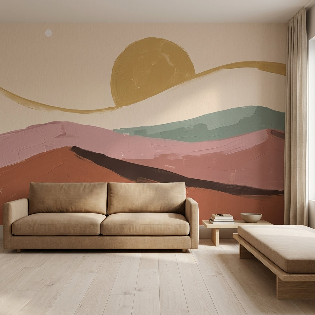 Abstract Landscape Wallpaper Minimalist Hills Removable Sunrise Wall Decor