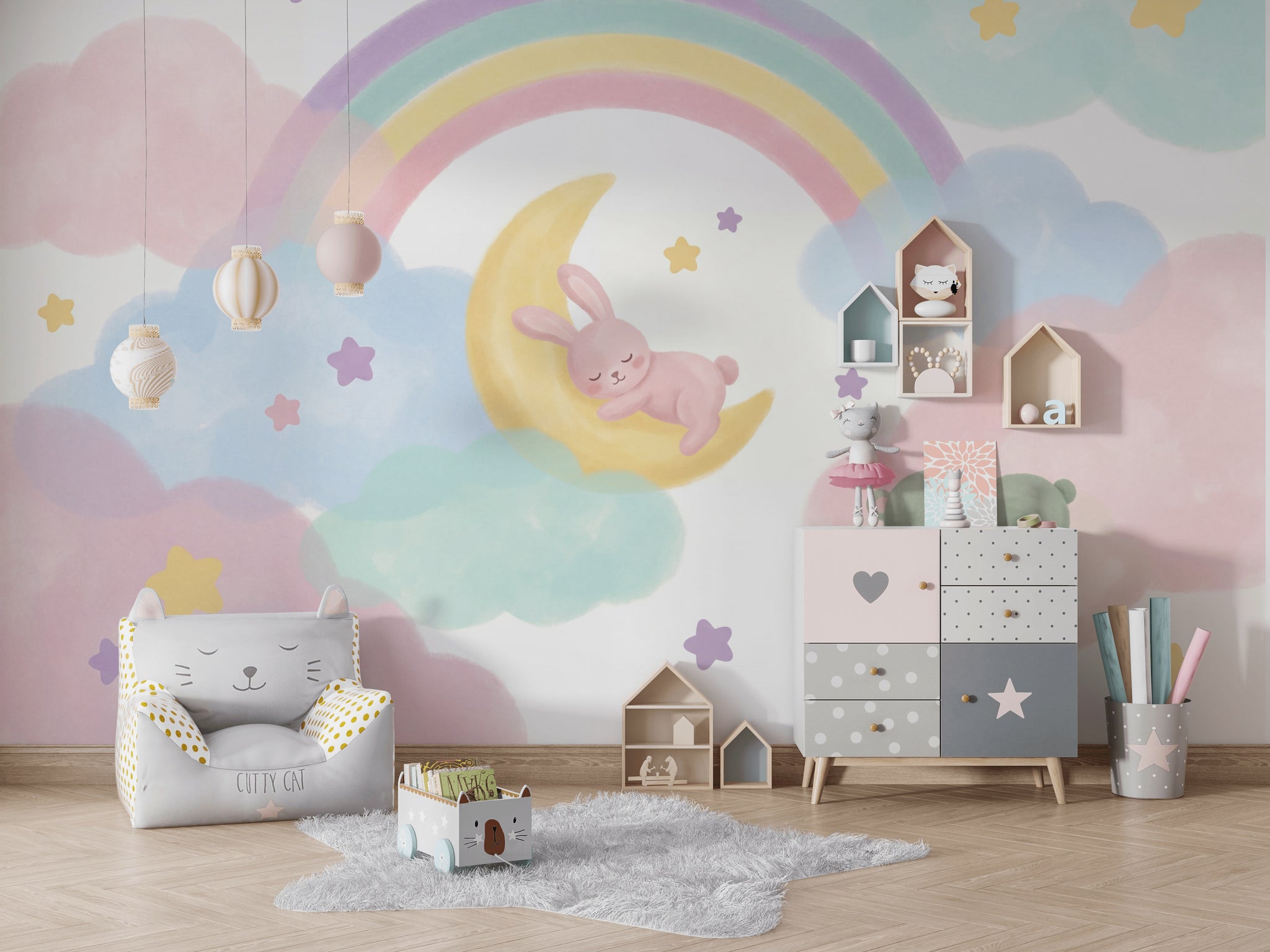White Background Wallpaper Nursery Removable Kids Room Wall Decor