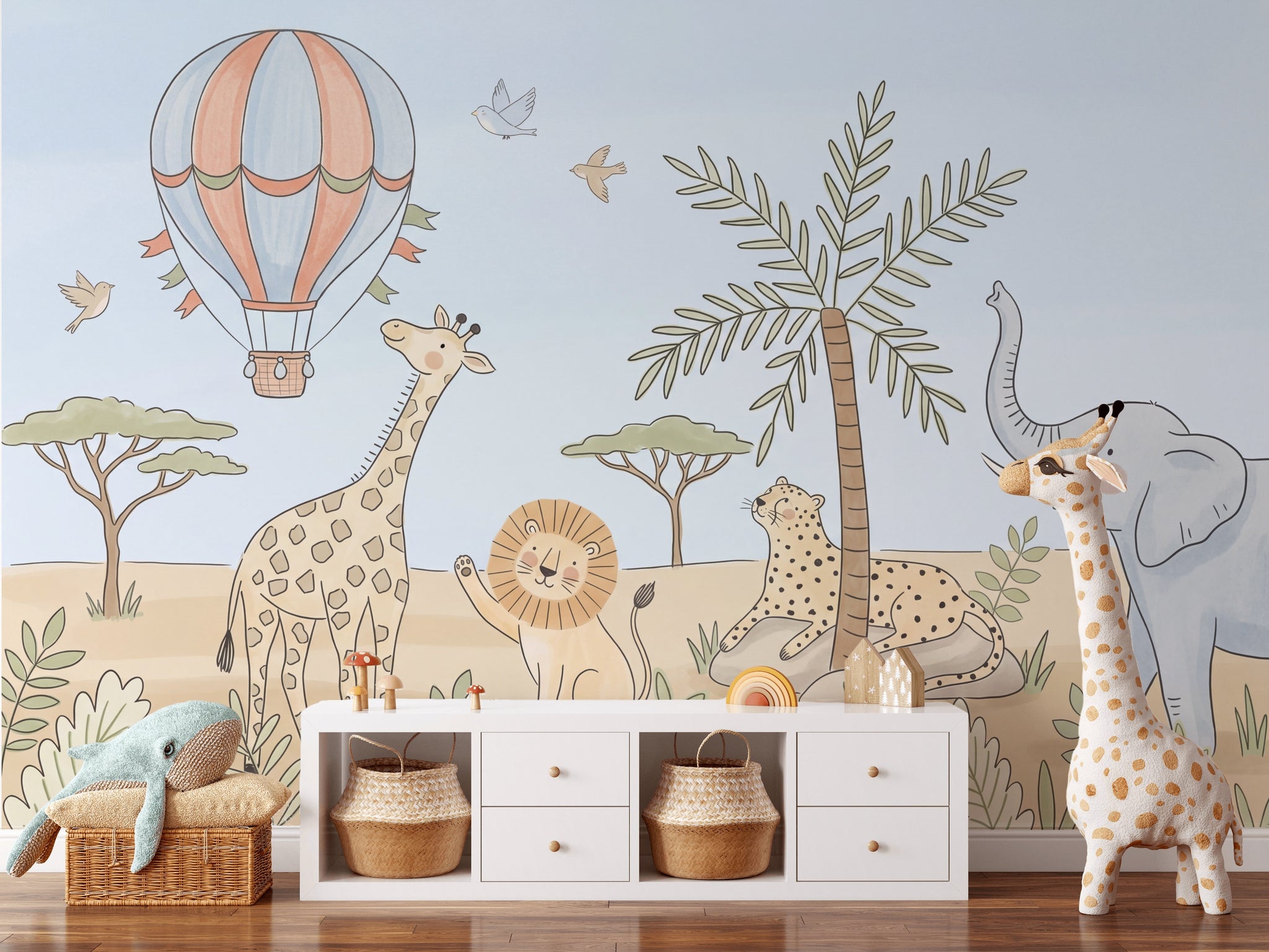Hot Air Balloon Wallpaper Safari Jungle Wall Mural