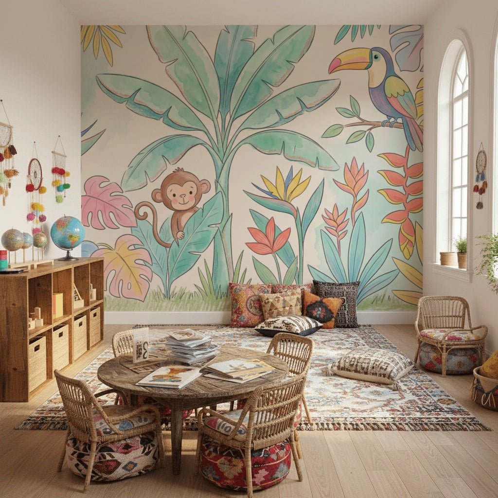 Tropical Wallpaper Pastel Watercolor Wall Mural