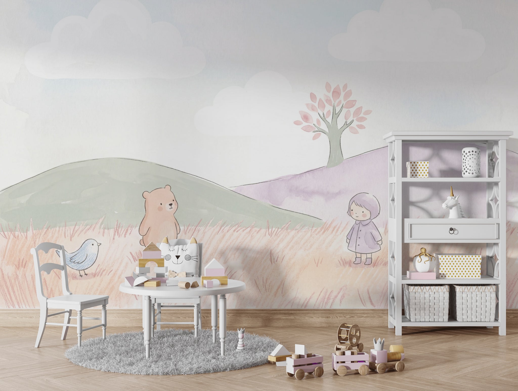 Whimsical Wallpaper Pastel Removable Watercolor Wall Decor