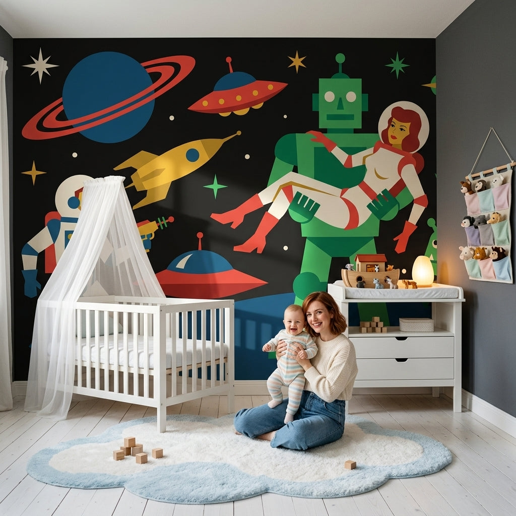 Mid Century Modern Wallpaper Retro Removable Space Wall Decor