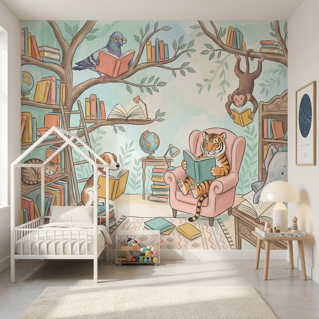 Library Wallpaper Bright Whimsical Removable Wall Decor