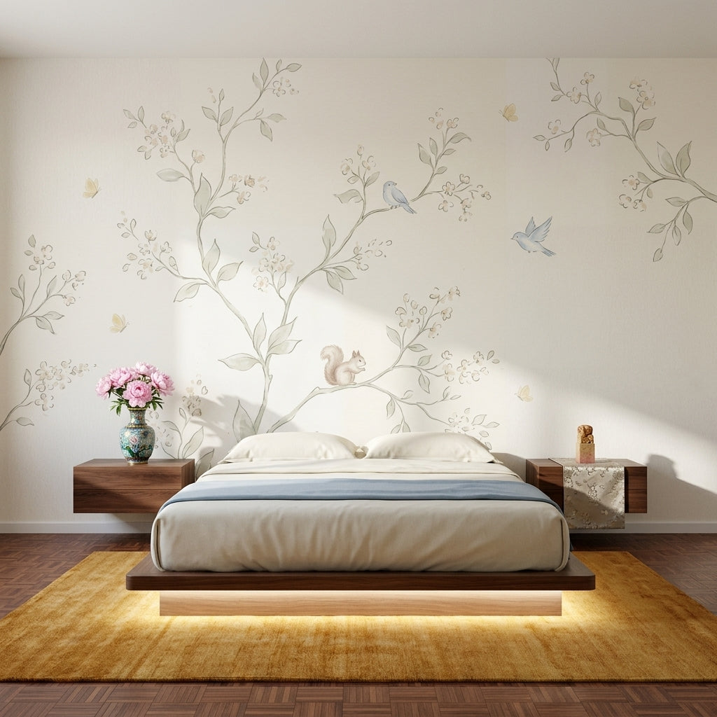 Floral Branches Wallpaper Blossom Tree Birds Removable Wall Decor